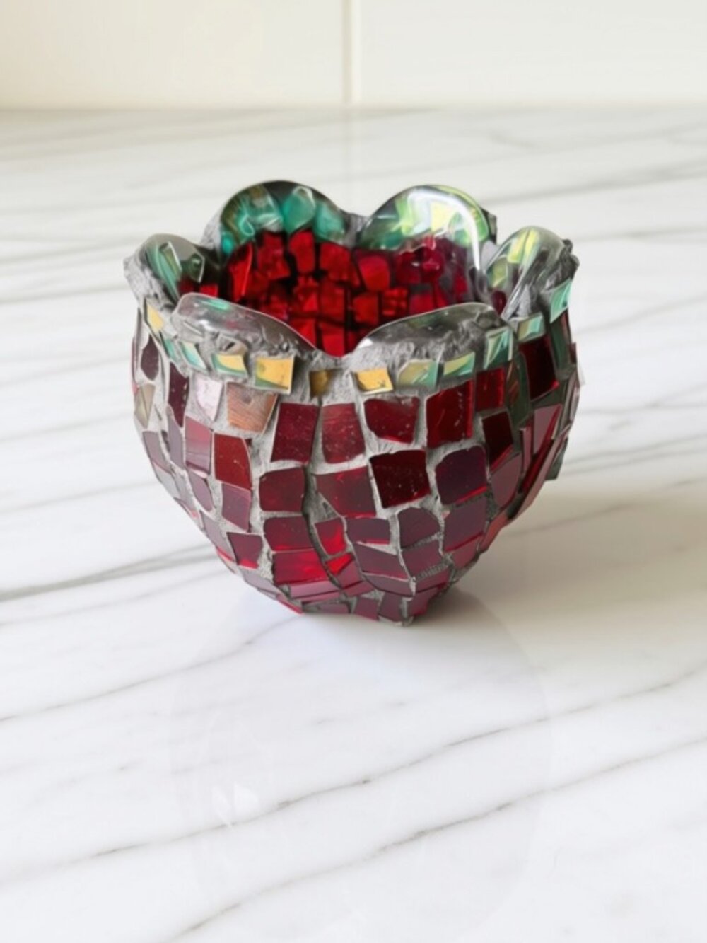 Vintage Red Mosaic Glass Candle Holder